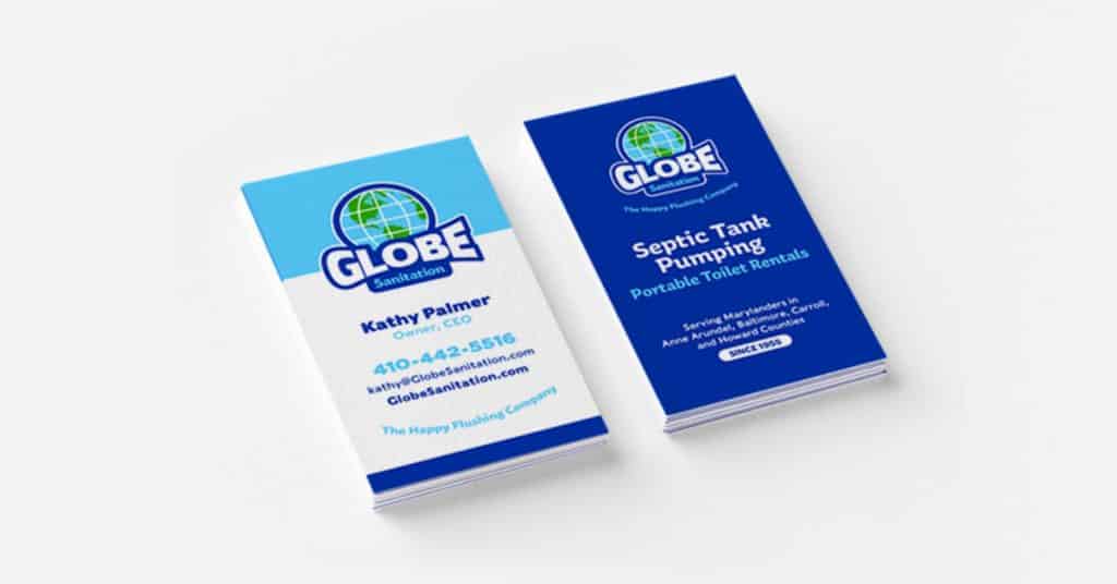 Business cards re-designed for Globe Sanitation in Ellicott City, MD.